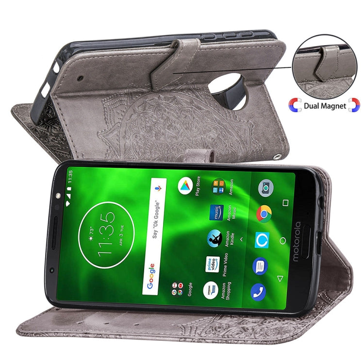 For Motorola Moto G6 Plus Embossed Mandala Pattern PC + TPU Horizontal Flip Leather Case with Holder & Card Slots