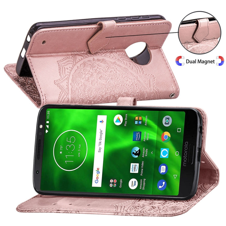 For Motorola Moto G6 Plus Embossed Mandala Pattern PC + TPU Horizontal Flip Leather Case with Holder & Card Slots