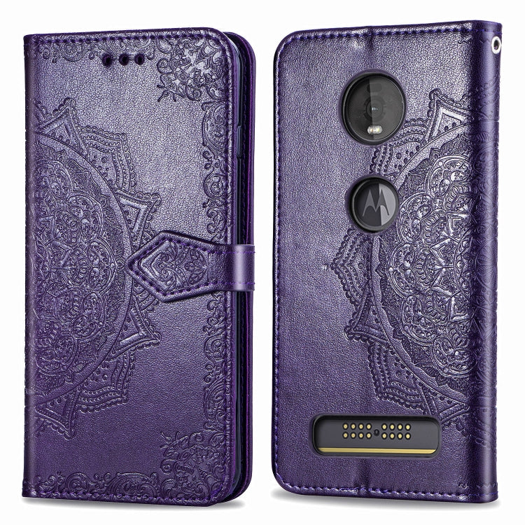 For Motorola Moto Z4 Embossed Mandala Pattern PC + TPU Horizontal Flip Leather Case with Holder & Card Slots