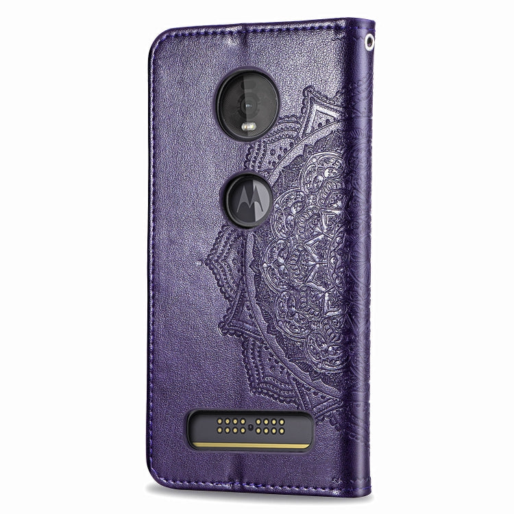 For Motorola Moto Z4 Embossed Mandala Pattern PC + TPU Horizontal Flip Leather Case with Holder & Card Slots