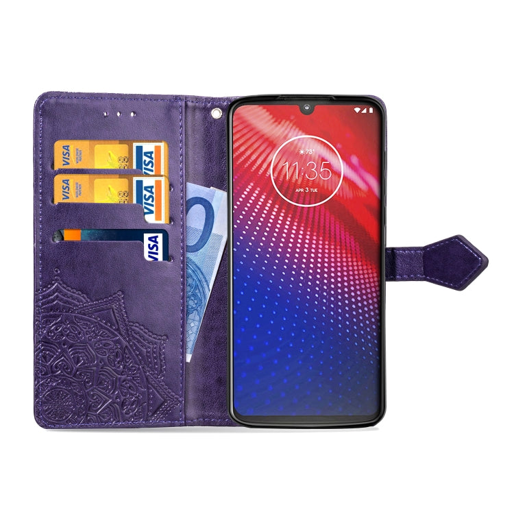 For Motorola Moto Z4 Embossed Mandala Pattern PC + TPU Horizontal Flip Leather Case with Holder & Card Slots