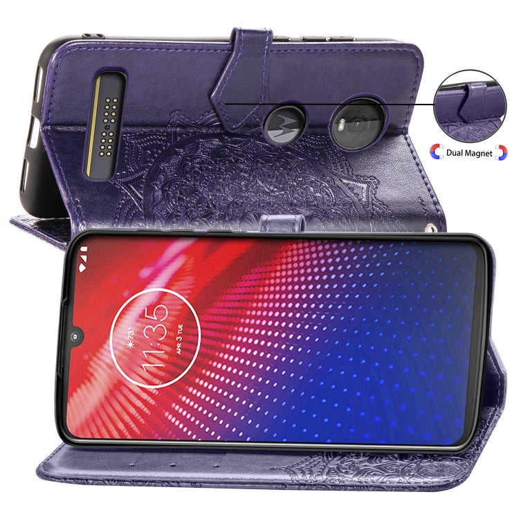 For Motorola Moto Z4 Embossed Mandala Pattern PC + TPU Horizontal Flip Leather Case with Holder & Card Slots