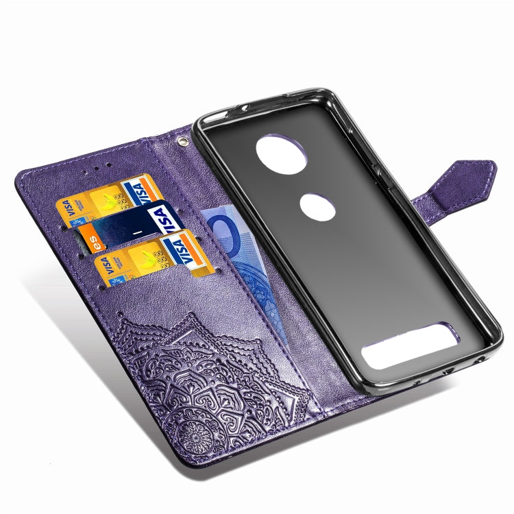 For Motorola Moto Z4 Embossed Mandala Pattern PC + TPU Horizontal Flip Leather Case with Holder & Card Slots