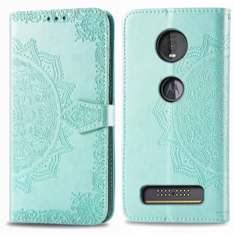 For Motorola Moto Z4 Embossed Mandala Pattern PC + TPU Horizontal Flip Leather Case with Holder & Card Slots