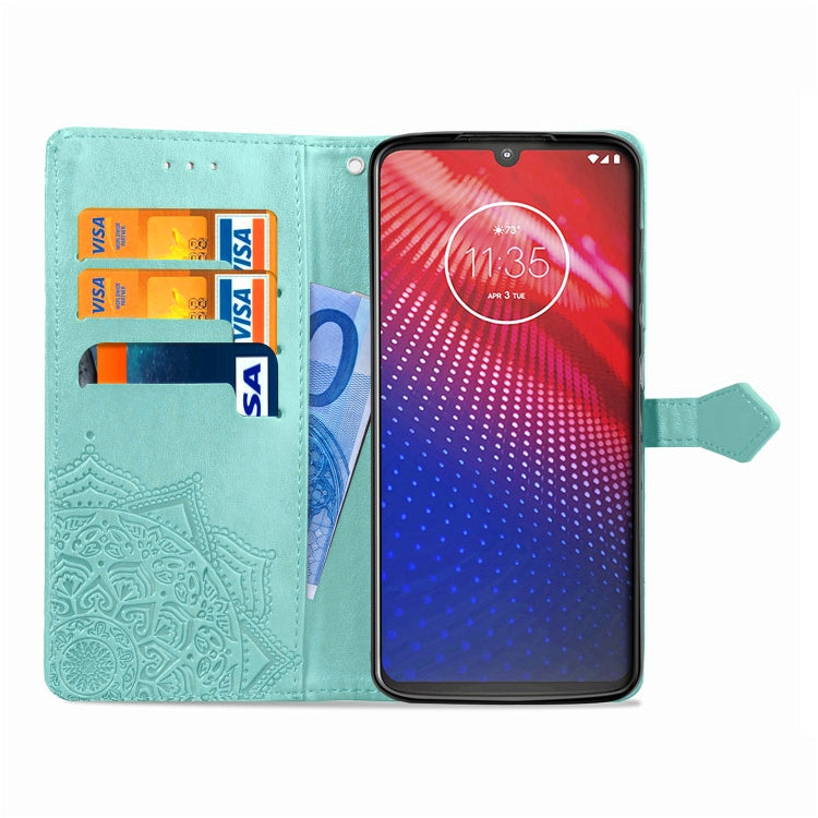For Motorola Moto Z4 Embossed Mandala Pattern PC + TPU Horizontal Flip Leather Case with Holder & Card Slots