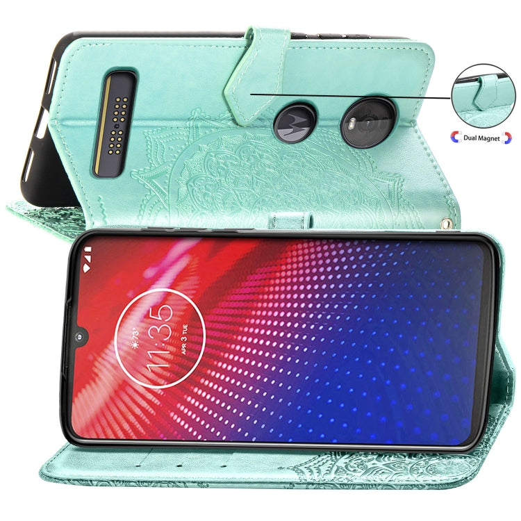 For Motorola Moto Z4 Embossed Mandala Pattern PC + TPU Horizontal Flip Leather Case with Holder & Card Slots