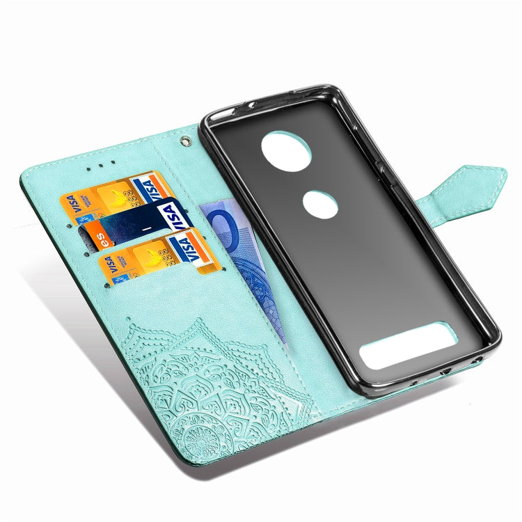For Motorola Moto Z4 Embossed Mandala Pattern PC + TPU Horizontal Flip Leather Case with Holder & Card Slots