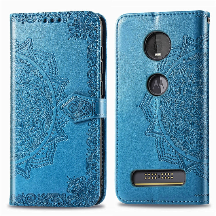 For Motorola Moto Z4 Embossed Mandala Pattern PC + TPU Horizontal Flip Leather Case with Holder & Card Slots
