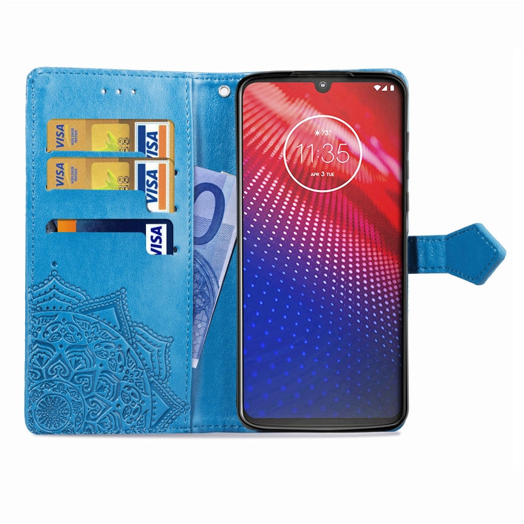 For Motorola Moto Z4 Embossed Mandala Pattern PC + TPU Horizontal Flip Leather Case with Holder & Card Slots
