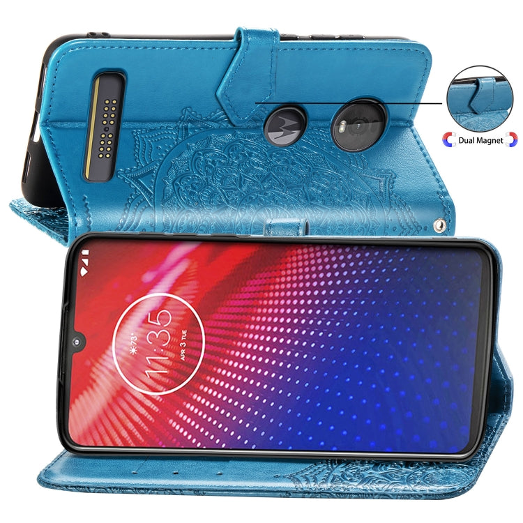 For Motorola Moto Z4 Embossed Mandala Pattern PC + TPU Horizontal Flip Leather Case with Holder & Card Slots