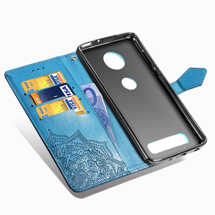 For Motorola Moto Z4 Embossed Mandala Pattern PC + TPU Horizontal Flip Leather Case with Holder & Card Slots