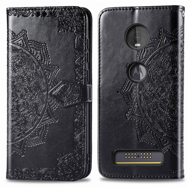 For Motorola Moto Z4 Embossed Mandala Pattern PC + TPU Horizontal Flip Leather Case with Holder & Card Slots