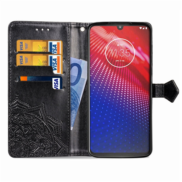 For Motorola Moto Z4 Embossed Mandala Pattern PC + TPU Horizontal Flip Leather Case with Holder & Card Slots