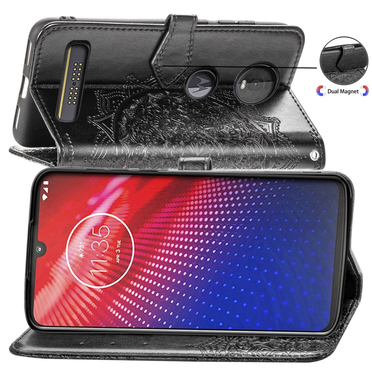 For Motorola Moto Z4 Embossed Mandala Pattern PC + TPU Horizontal Flip Leather Case with Holder & Card Slots