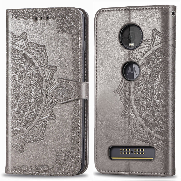 For Motorola Moto Z4 Embossed Mandala Pattern PC + TPU Horizontal Flip Leather Case with Holder & Card Slots