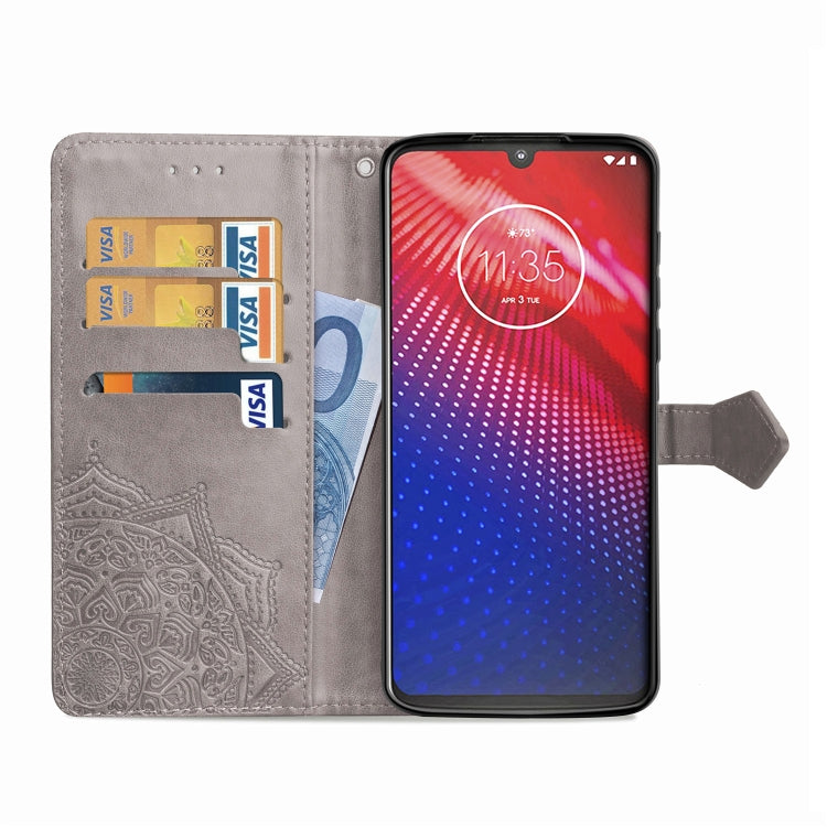 For Motorola Moto Z4 Embossed Mandala Pattern PC + TPU Horizontal Flip Leather Case with Holder & Card Slots