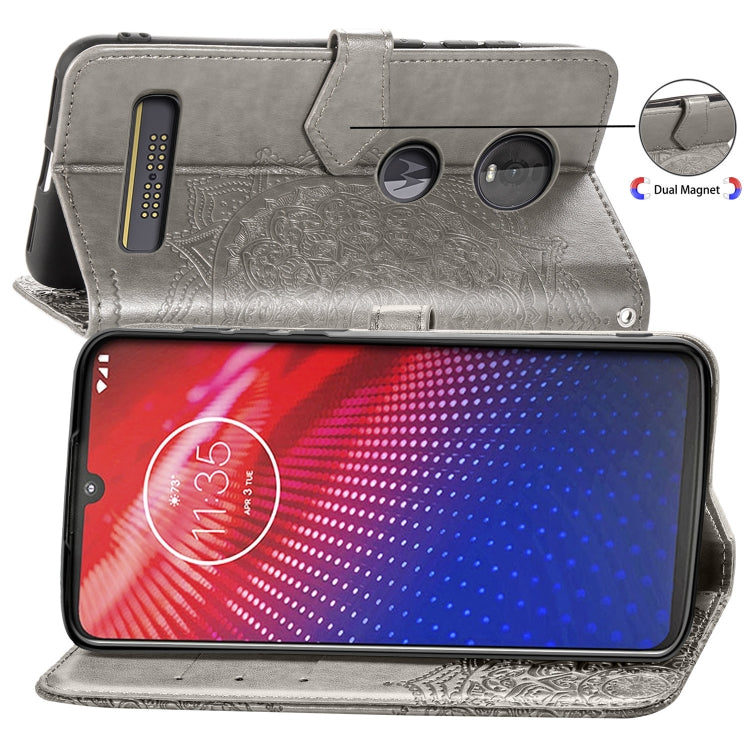 For Motorola Moto Z4 Embossed Mandala Pattern PC + TPU Horizontal Flip Leather Case with Holder & Card Slots