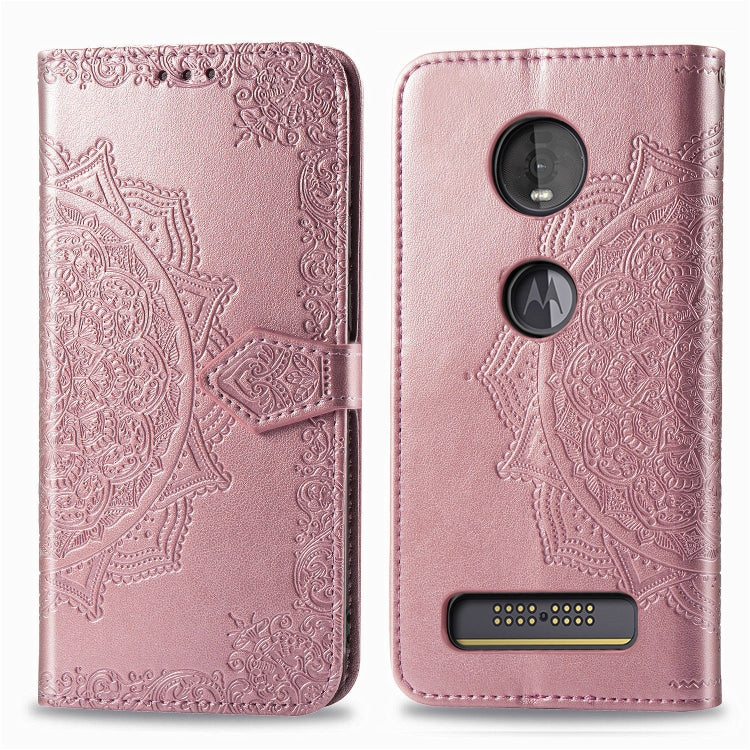 For Motorola Moto Z4 Embossed Mandala Pattern PC + TPU Horizontal Flip Leather Case with Holder & Card Slots