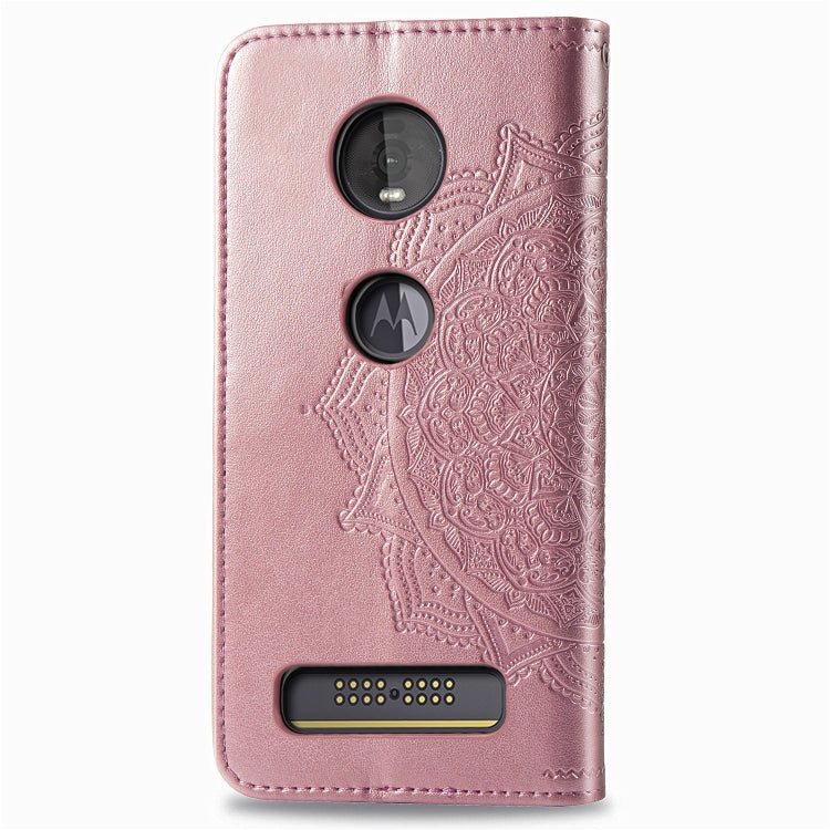 For Motorola Moto Z4 Embossed Mandala Pattern PC + TPU Horizontal Flip Leather Case with Holder & Card Slots
