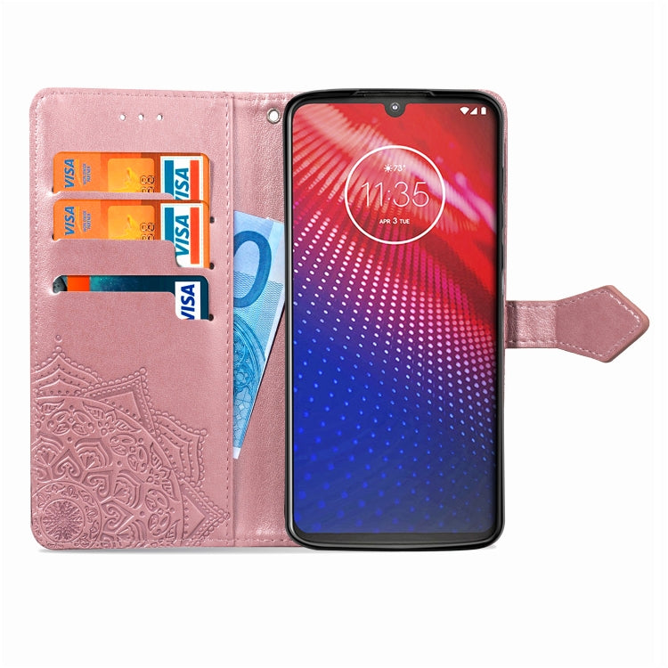 For Motorola Moto Z4 Embossed Mandala Pattern PC + TPU Horizontal Flip Leather Case with Holder & Card Slots