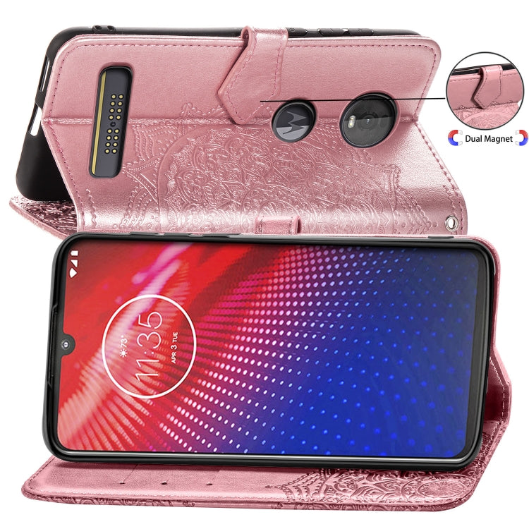 For Motorola Moto Z4 Embossed Mandala Pattern PC + TPU Horizontal Flip Leather Case with Holder & Card Slots
