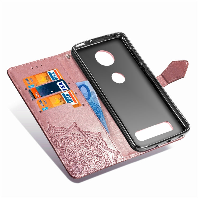 For Motorola Moto Z4 Embossed Mandala Pattern PC + TPU Horizontal Flip Leather Case with Holder & Card Slots