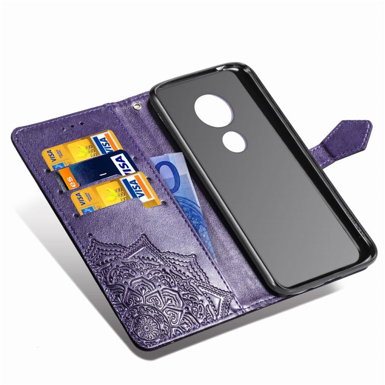 For Moto G7 Power, EU Version Embossed Mandala Pattern PC + TPU Horizontal Flip Leather Case with Holder & Card Slots