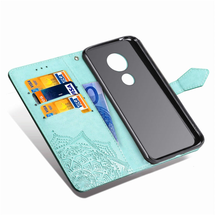 For Moto G7 Power, EU Version Embossed Mandala Pattern PC + TPU Horizontal Flip Leather Case with Holder & Card Slots