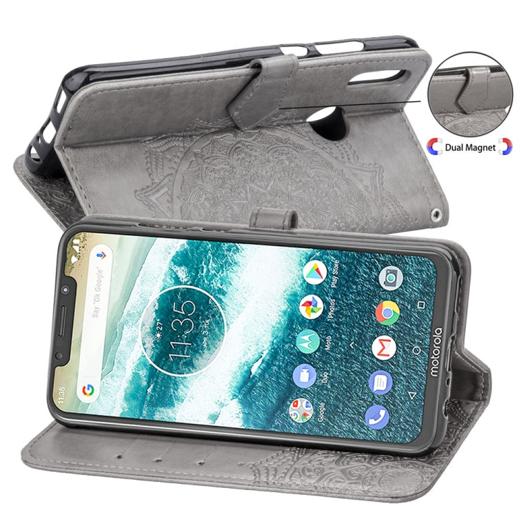 For Motorola One (P30 Play) Embossed Mandala Pattern PC + TPU Horizontal Flip Leather Case with Holder & Card Slots