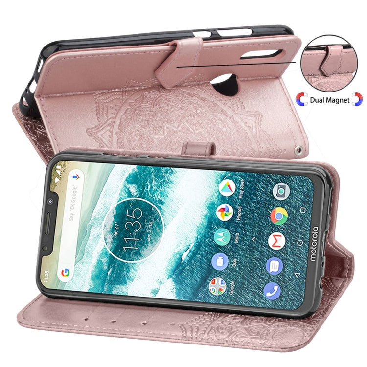 For Motorola One (P30 Play) Embossed Mandala Pattern PC + TPU Horizontal Flip Leather Case with Holder & Card Slots