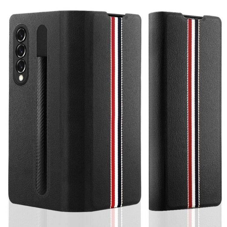 For Samsung Galaxy Z Fold3 5G Litchi Texture Ultra-thin Folding Phone Case with Pen Cover