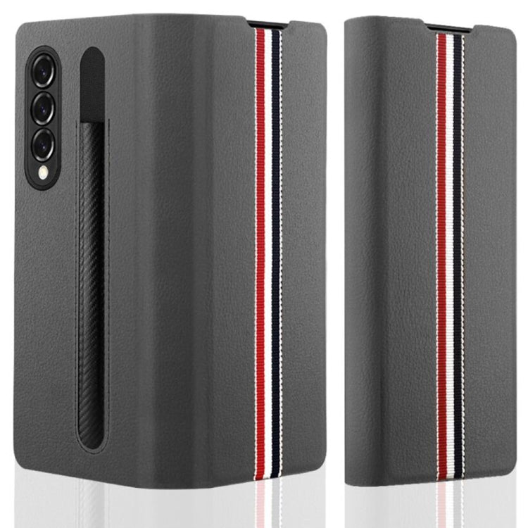 For Samsung Galaxy Z Fold3 5G Litchi Texture Ultra-thin Folding Phone Case with Pen Cover