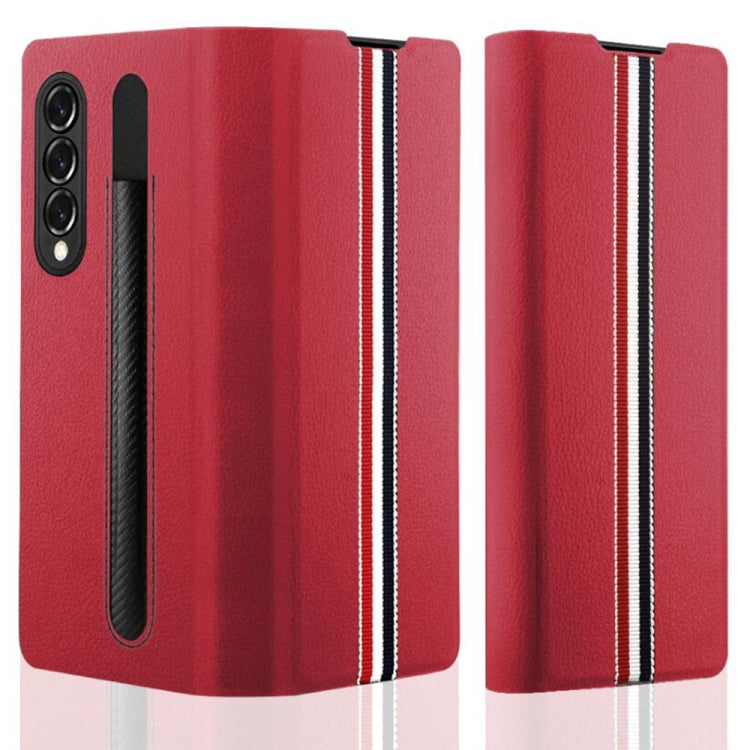 For Samsung Galaxy Z Fold3 5G Litchi Texture Ultra-thin Folding Phone Case with Pen Cover
