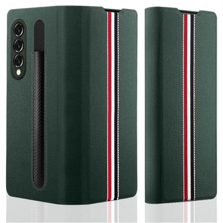 For Samsung Galaxy Z Fold3 5G Litchi Texture Ultra-thin Folding Phone Case with Pen Cover