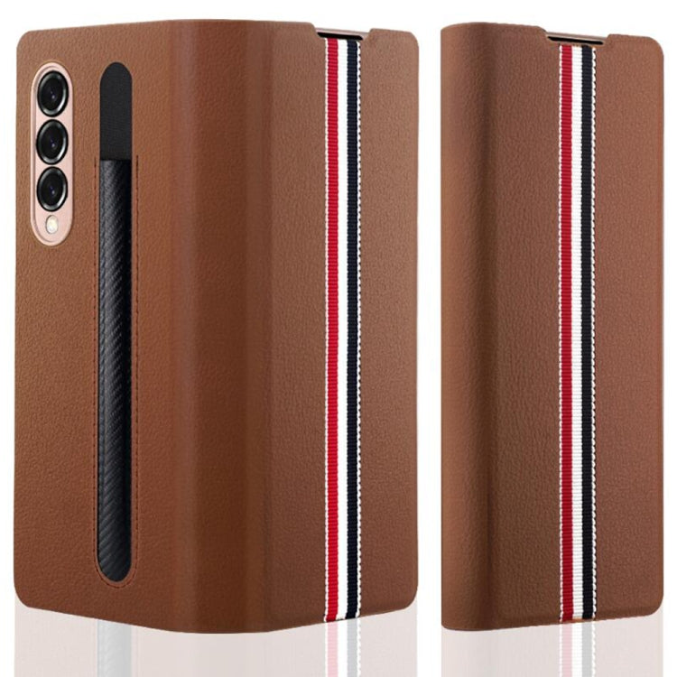 For Samsung Galaxy Z Fold3 5G Litchi Texture Ultra-thin Folding Phone Case with Pen Cover