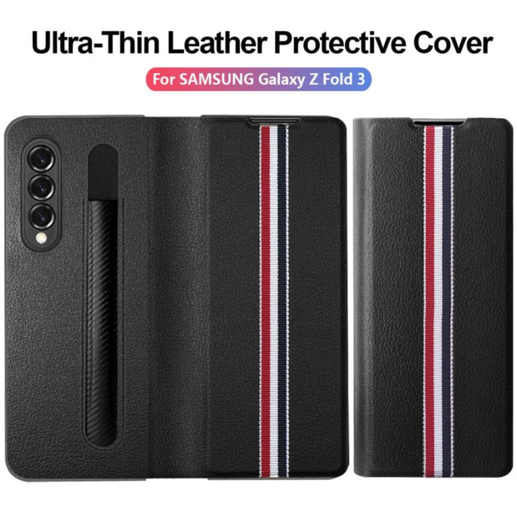 For Samsung Galaxy Z Fold3 5G Litchi Texture Ultra-thin Folding Phone Case with Pen Cover