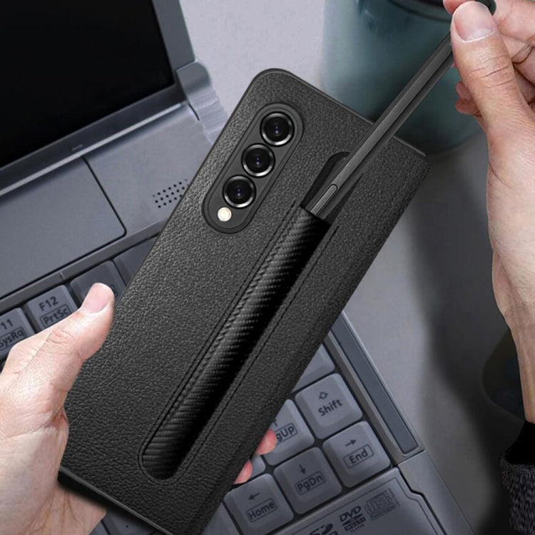 For Samsung Galaxy Z Fold3 5G Litchi Texture Ultra-thin Folding Phone Case with Pen Cover