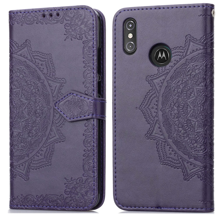 For Motorola One Power (P30 Note) Embossed Mandala Pattern PC + TPU Horizontal Flip Leather Case with Holder & Card Slots