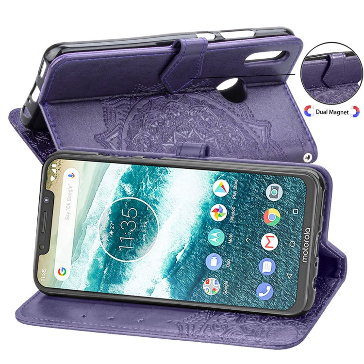For Motorola One Power (P30 Note) Embossed Mandala Pattern PC + TPU Horizontal Flip Leather Case with Holder & Card Slots