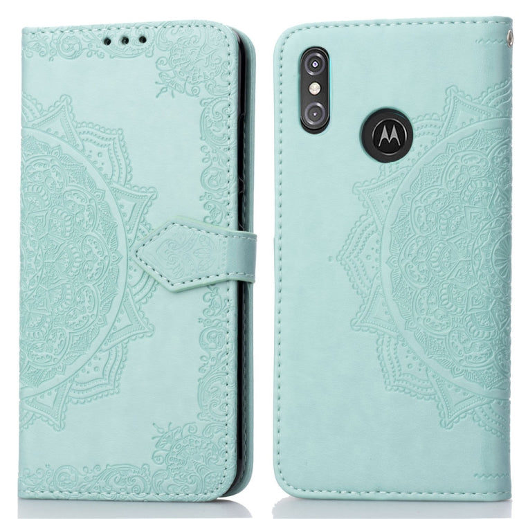 For Motorola One Power (P30 Note) Embossed Mandala Pattern PC + TPU Horizontal Flip Leather Case with Holder & Card Slots
