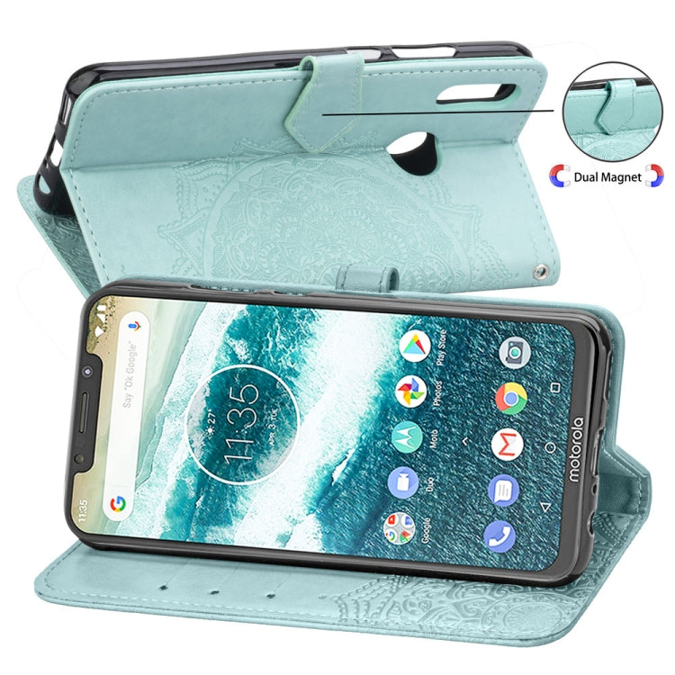 For Motorola One Power (P30 Note) Embossed Mandala Pattern PC + TPU Horizontal Flip Leather Case with Holder & Card Slots