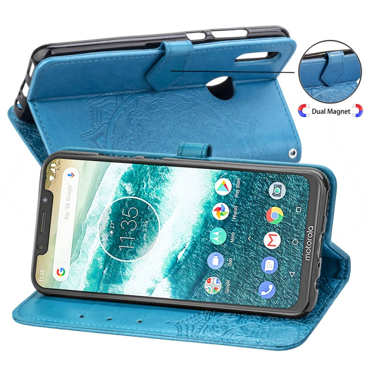 For Motorola One Power (P30 Note) Embossed Mandala Pattern PC + TPU Horizontal Flip Leather Case with Holder & Card Slots