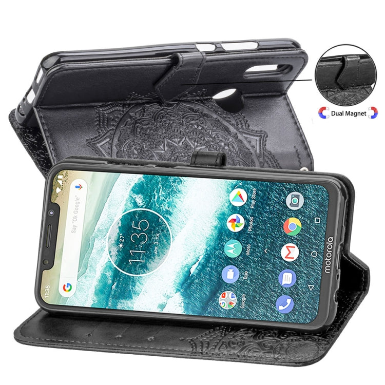 For Motorola One Power (P30 Note) Embossed Mandala Pattern PC + TPU Horizontal Flip Leather Case with Holder & Card Slots