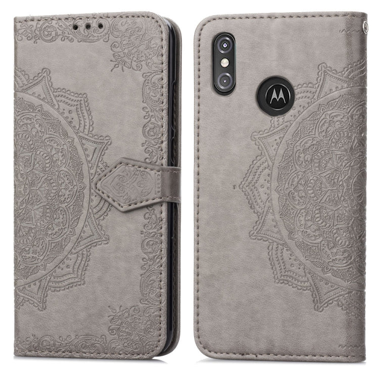 For Motorola One Power (P30 Note) Embossed Mandala Pattern PC + TPU Horizontal Flip Leather Case with Holder & Card Slots