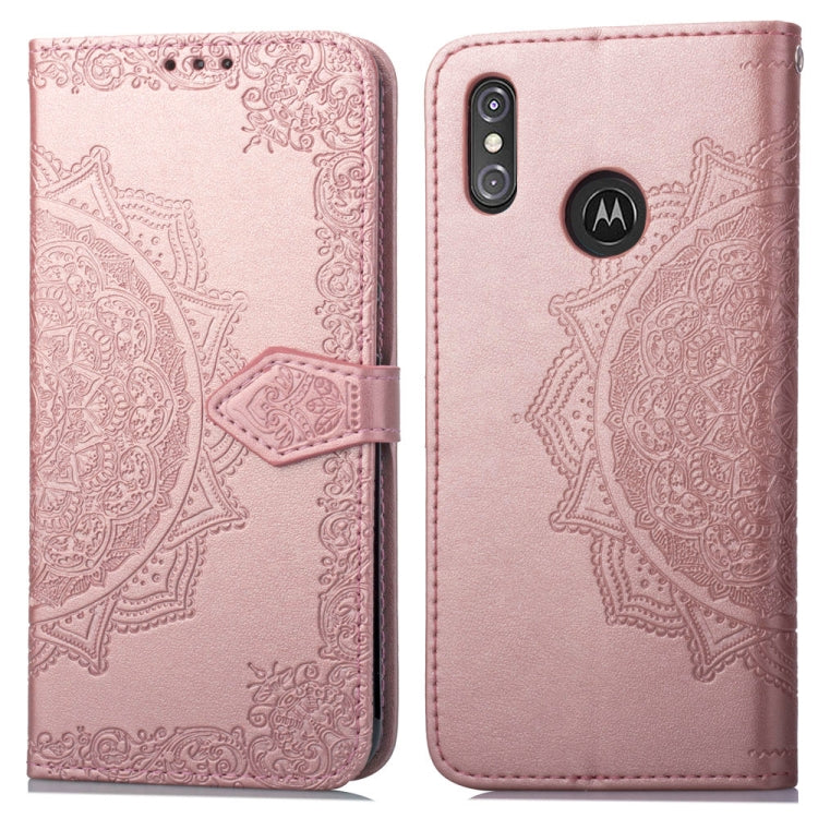 For Motorola One Power (P30 Note) Embossed Mandala Pattern PC + TPU Horizontal Flip Leather Case with Holder & Card Slots