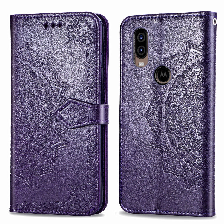 For Motorola P40 Embossed Mandala Pattern PC + TPU Horizontal Flip Leather Case with Holder & Card Slots
