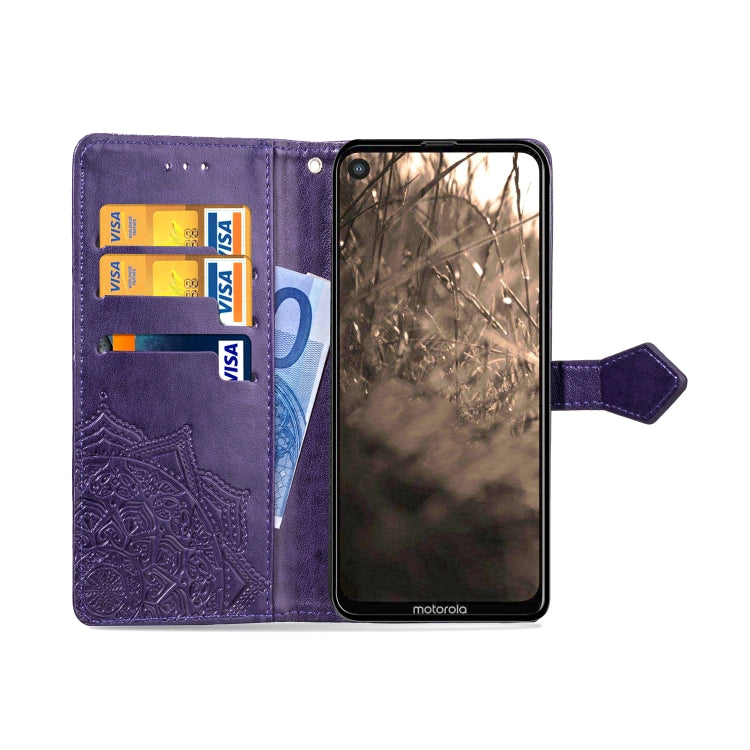 For Motorola P40 Embossed Mandala Pattern PC + TPU Horizontal Flip Leather Case with Holder & Card Slots