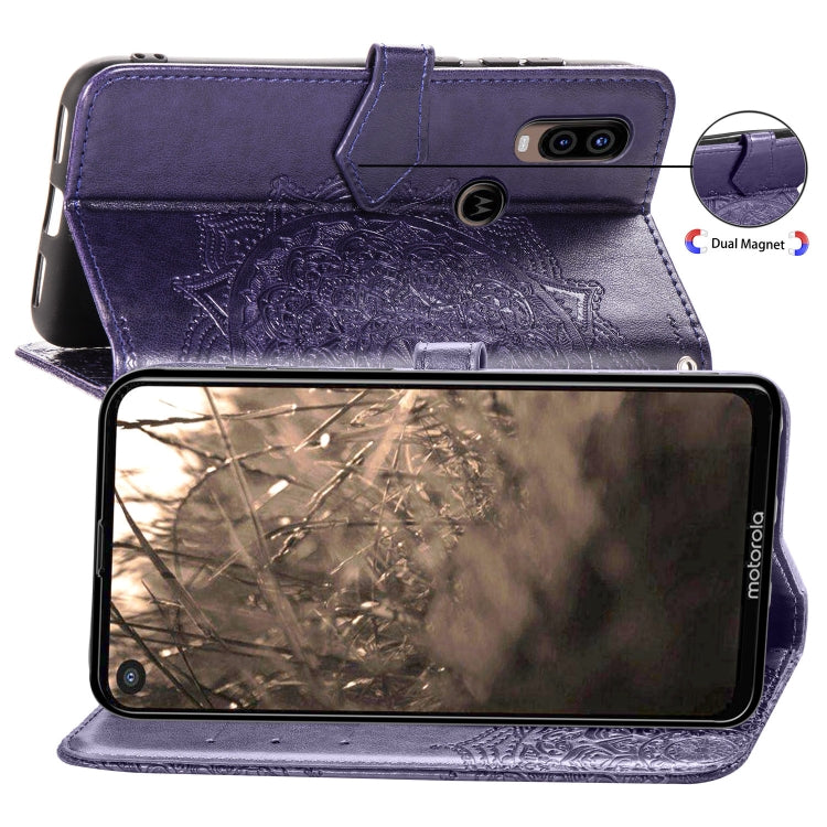 For Motorola P40 Embossed Mandala Pattern PC + TPU Horizontal Flip Leather Case with Holder & Card Slots