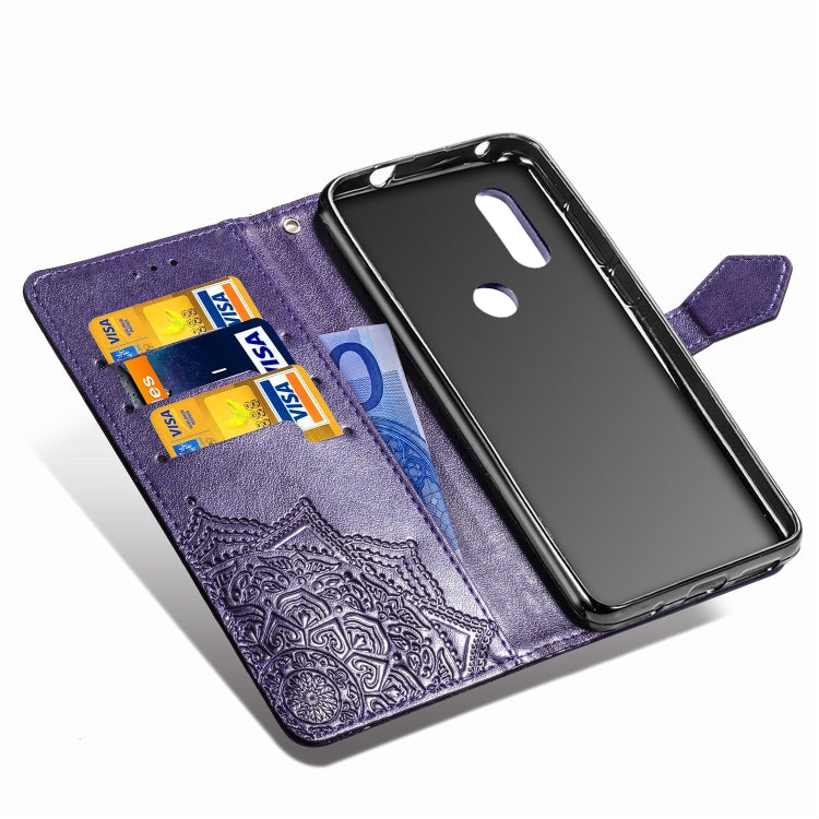 For Motorola P40 Embossed Mandala Pattern PC + TPU Horizontal Flip Leather Case with Holder & Card Slots