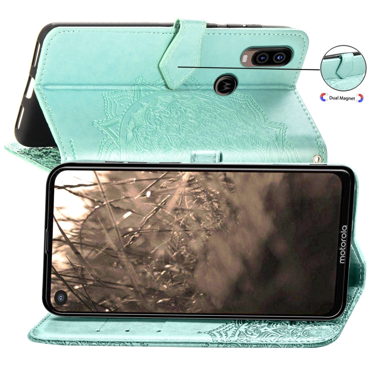 For Motorola P40 Embossed Mandala Pattern PC + TPU Horizontal Flip Leather Case with Holder & Card Slots